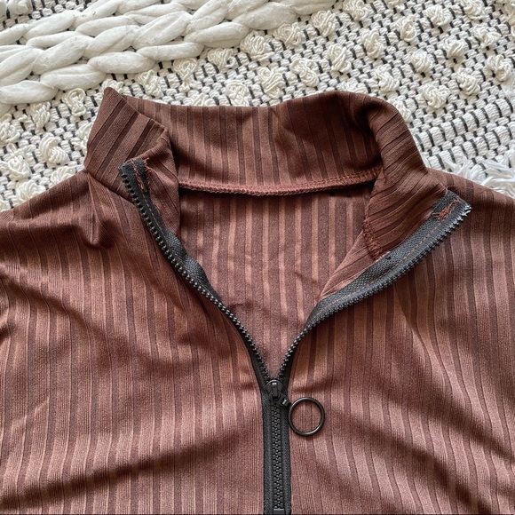 Brown half zip ribbed crop long sleeve - Picture 3 of 5